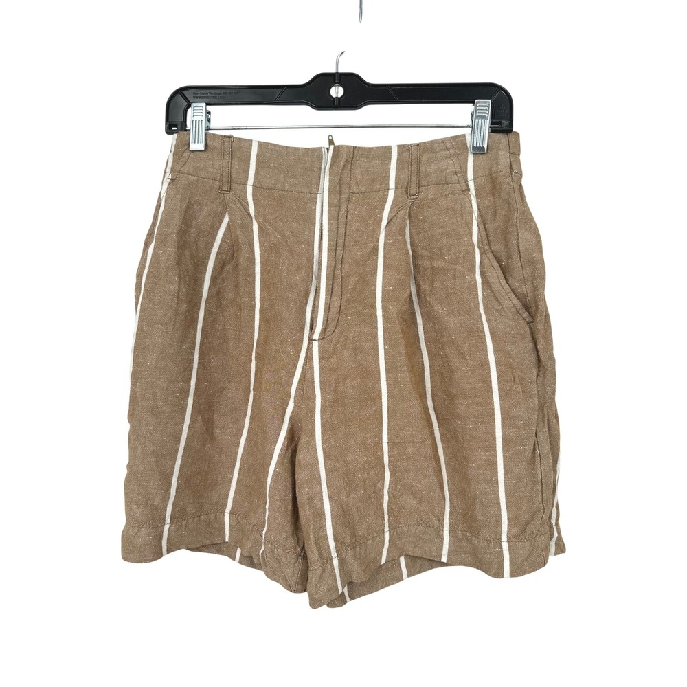 A New Day Shorts Women S Brown Striped Linen Blend High Rise Casual Coastal